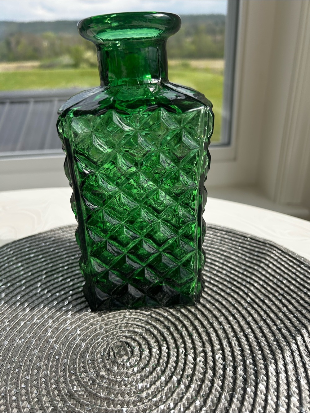 MCM Italian Empoli Emerald green diamond rectangle Decanter Vase Bottle